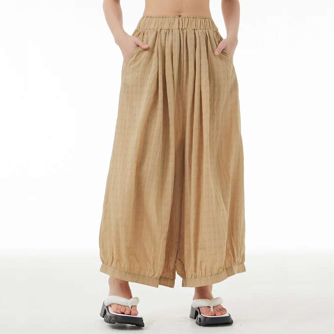 In Stock Super Comfortable Special Textured Fabric Pants in Khaki