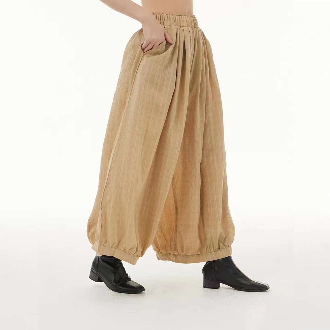 In Stock Super Comfortable Special Textured Fabric Pants in Khaki