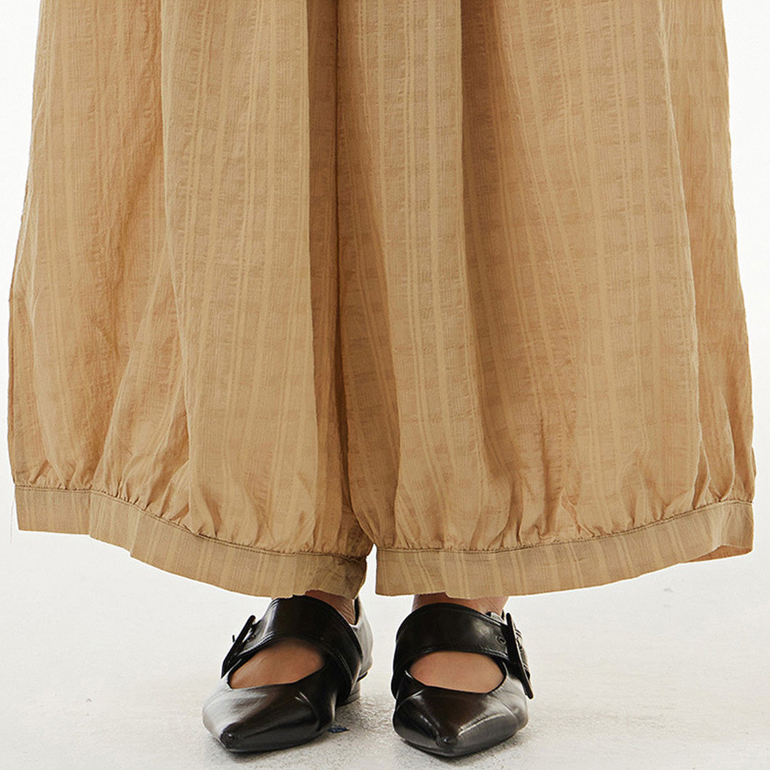 In Stock Super Comfortable Special Textured Fabric Pants in Khaki