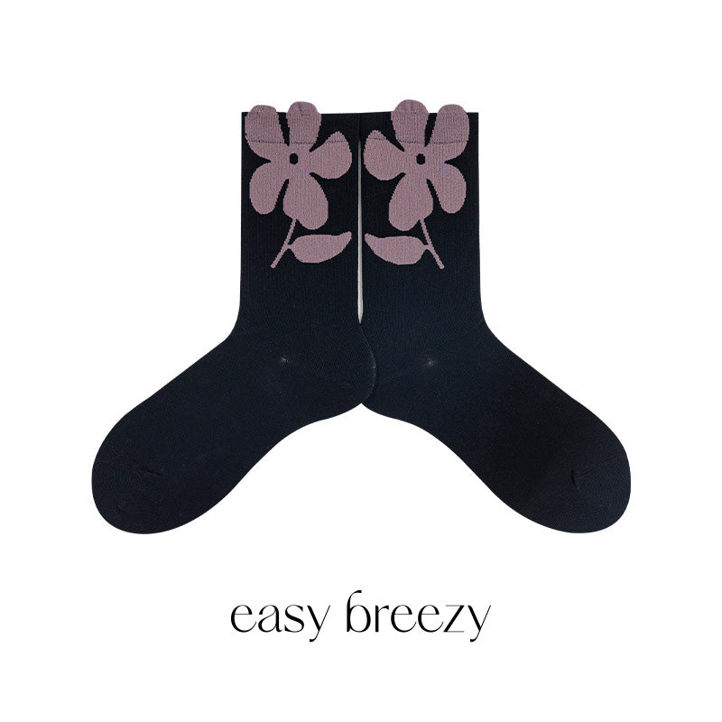 In Stock - 'Tomorrow Is Another Day' Floral Print Anti Pilling Mid-Calf Socks