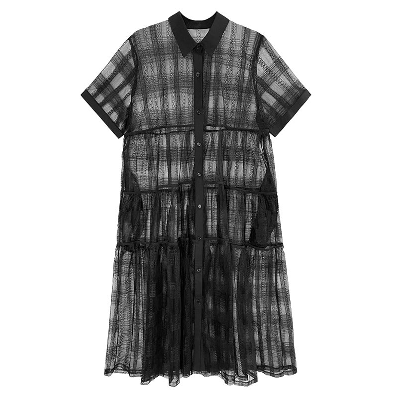 In Stock Sexy See through mesh fabric shirt dress Available in two col ...