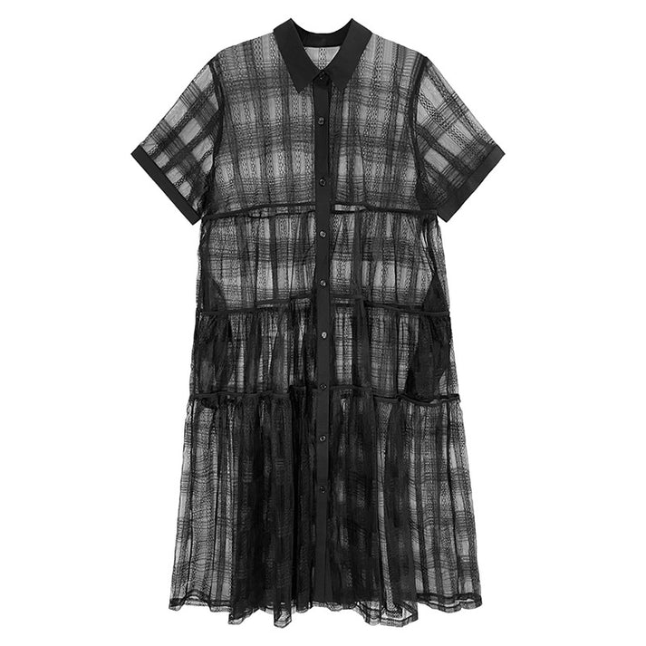 In Stock Sexy See through mesh fabric shirt dress Available in two col ...