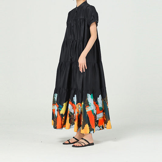 In Stock Just Bloom Graffiti Print Satin Dress in Black